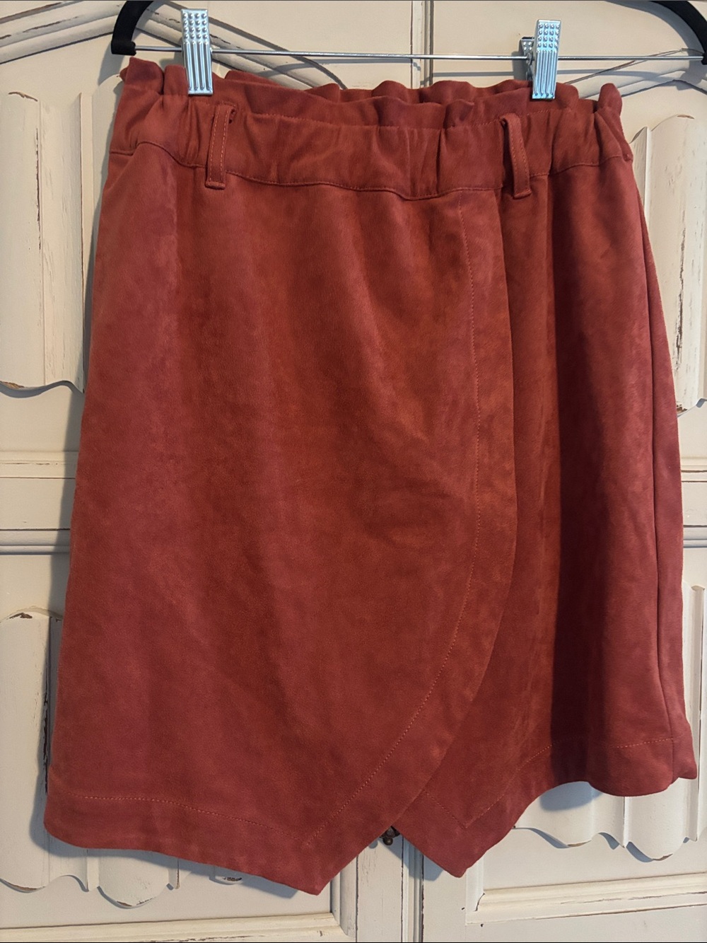Anthropologie Rust-Red Faux Suede Wrap Skirt